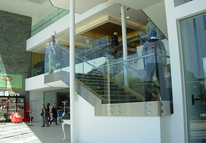 Interior detail showing steel and glass balustrade
