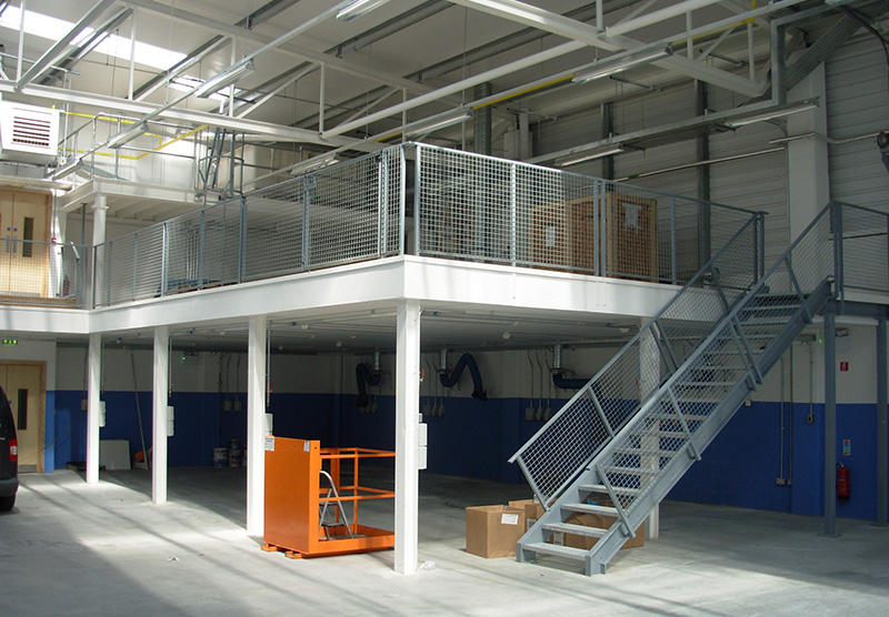 Interior shot of structural steel mezzanine floor